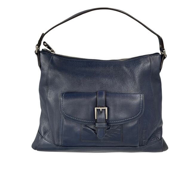 Coach Charlie Leather Purse Dark Blue Top Handle Quiet Luxury Old Money